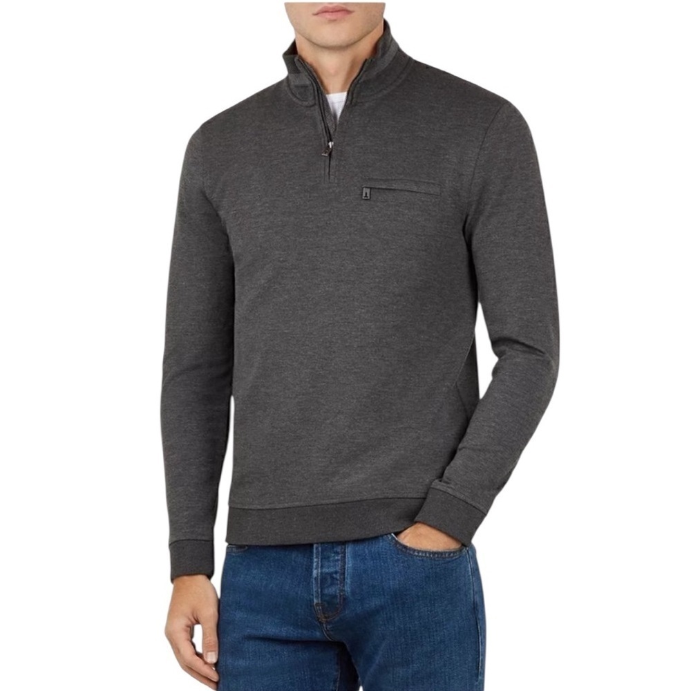 TED BAKER LONDON Valerio Wool Men’s Dark Gray Quarter Zip Jacket Coat Size SM
